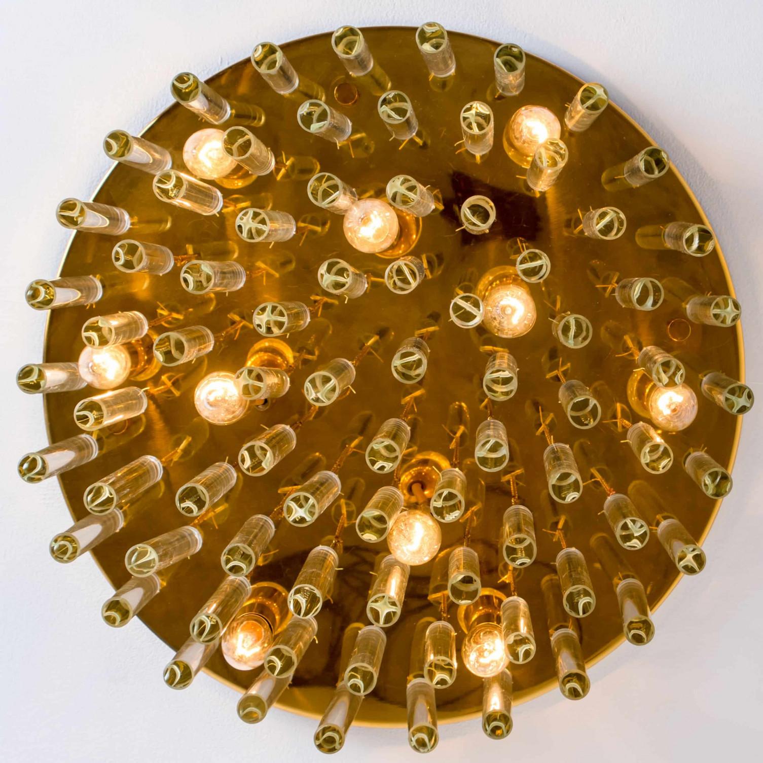 Gold Glass and Brass Flush Mount by Palme, 1970s For Sale