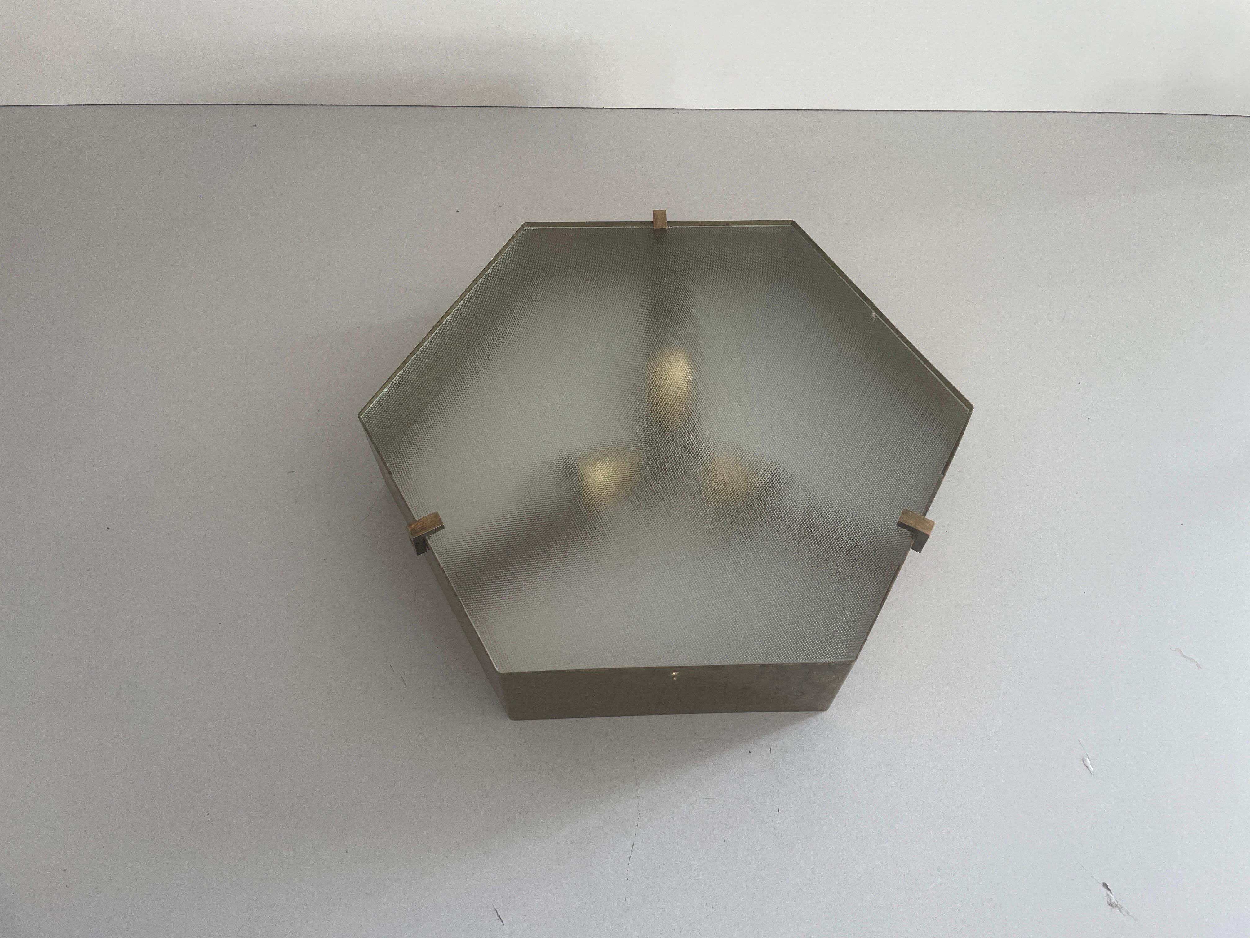 Empotrable de cristal y latón, Al estilo de Gio Ponti - Arredoluce, Años 50, Italia en Excelente estado para la venta en Hagenbach, DE