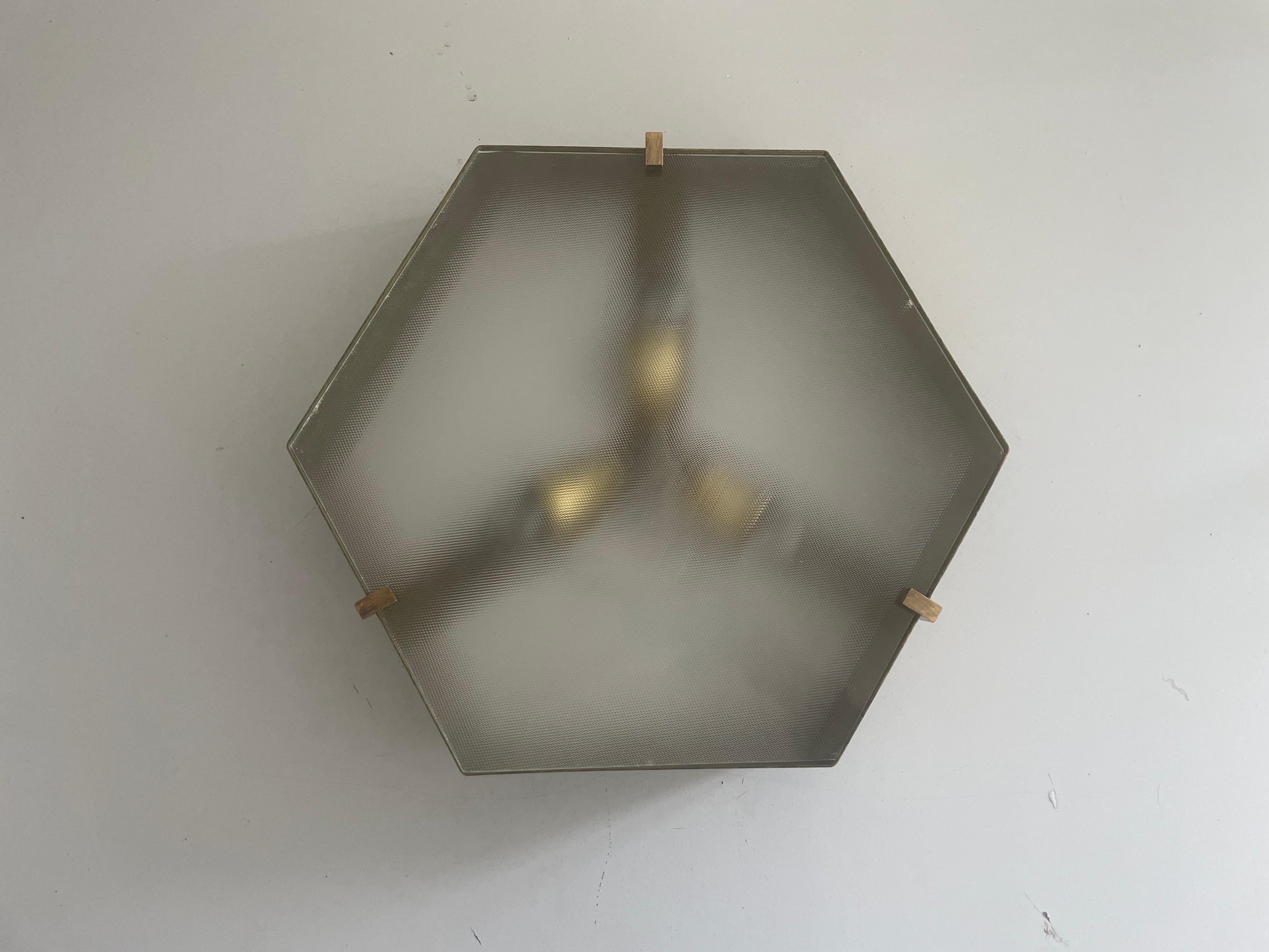 Empotrable de cristal y latón, Al estilo de Gio Ponti - Arredoluce, Años 50, Italia mediados del siglo XX en venta