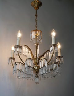 Glass and Brass Gilt Palm Leaf Chandelier in the Style of Maison Jansen