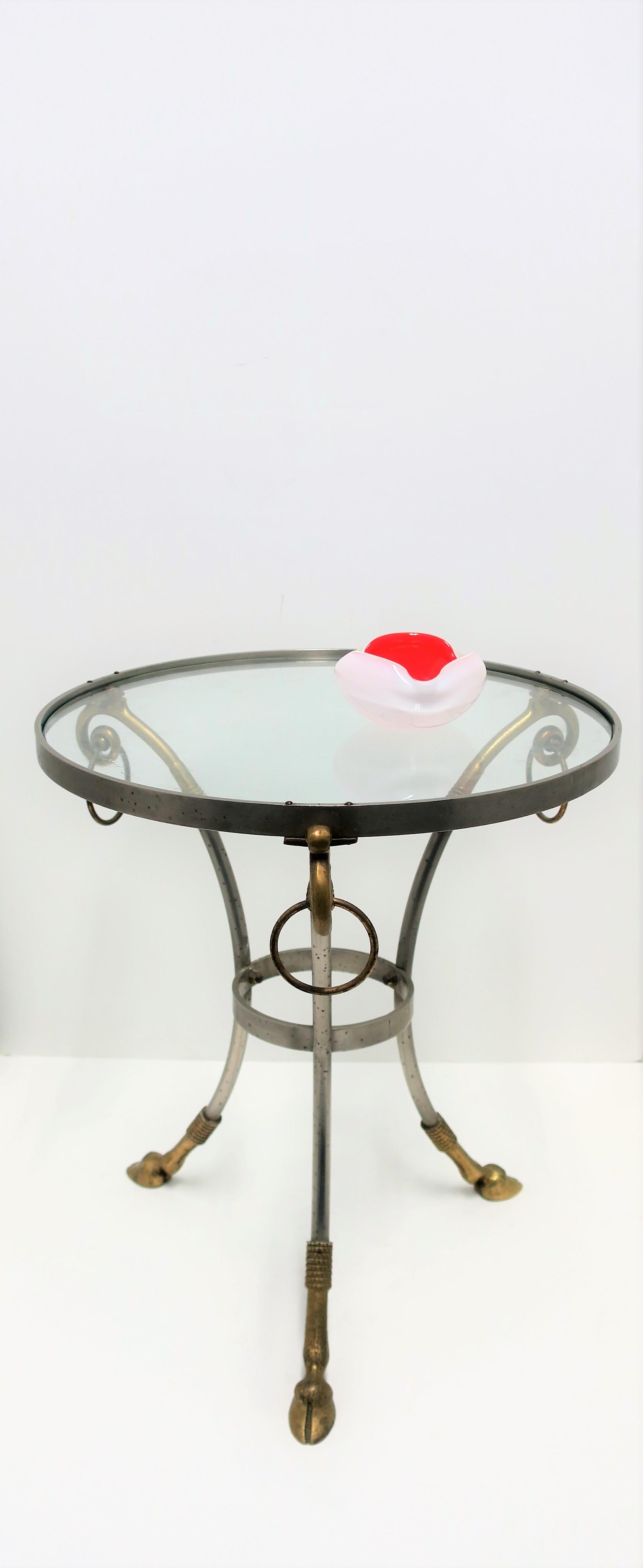 Glass and Brass Gueridon Side or Drinks Table in the Style of Maison Jansen In Good Condition In New York, NY