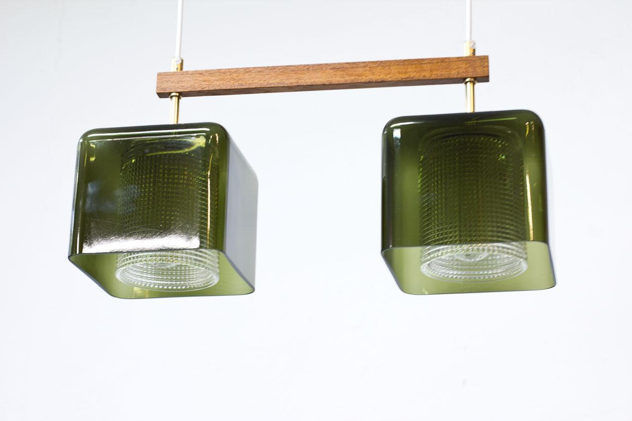 Scandinavian Modern Glass and Brass Hanging Lamp by Carl Fagerlund for Orrefors