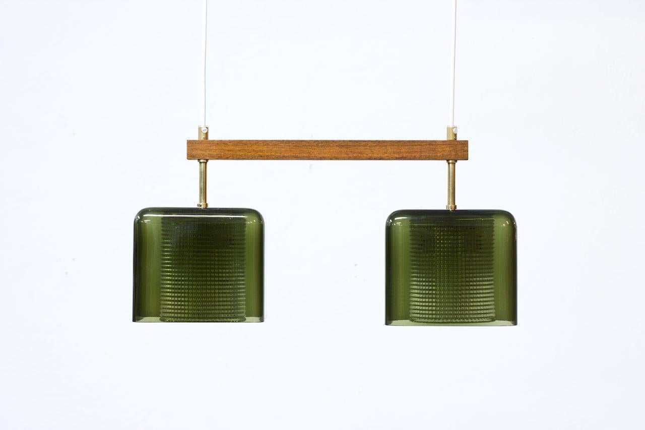 Swedish Glass and Brass Hanging Lamp by Carl Fagerlund for Orrefors