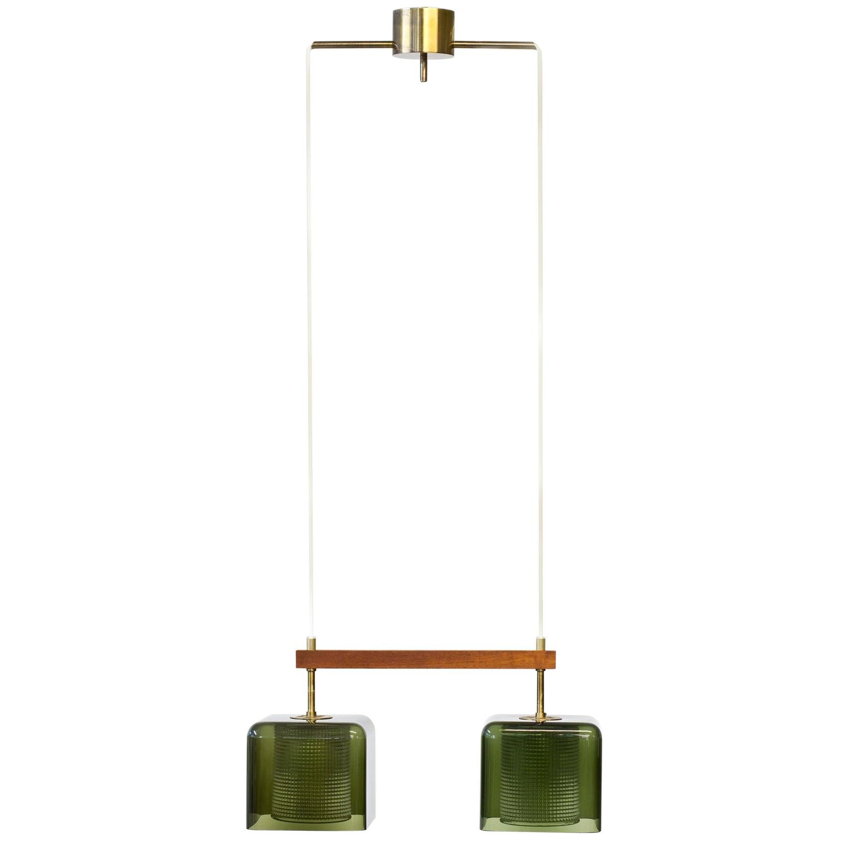 Glass and Brass Hanging Lamp by Carl Fagerlund for Orrefors