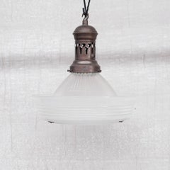 Glass and Brass Holophane Antique Pendant Light