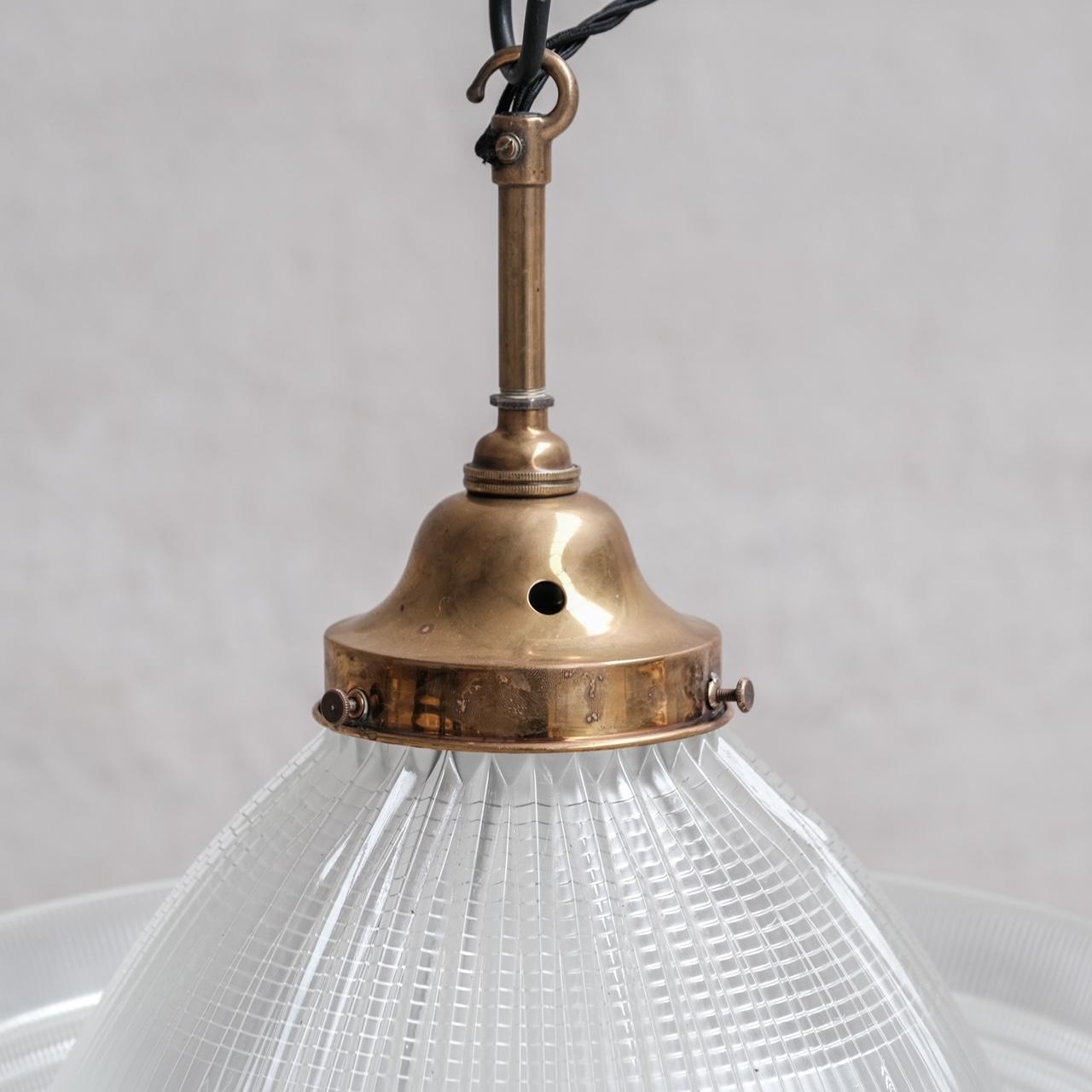 Glass and Brass Holophane Antique Pendant Light 2