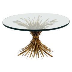 Glass and Brass Italian Coffee Table, Sheaf of Wheat Base, Original 3/4” Glass