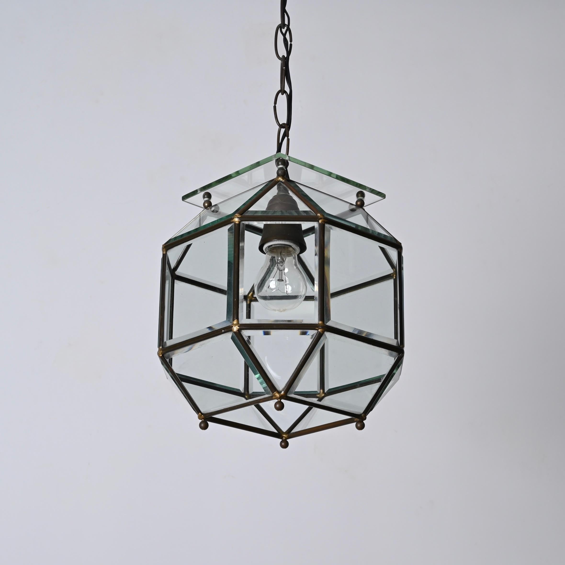 Glass and Brass Lantern Attributed to Fontana Arte, Italy Lighting 1950s  For Sale 7