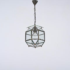 Beveled Glass and Brass Italian Pendant Light, Fontana Arte Style, 1950s