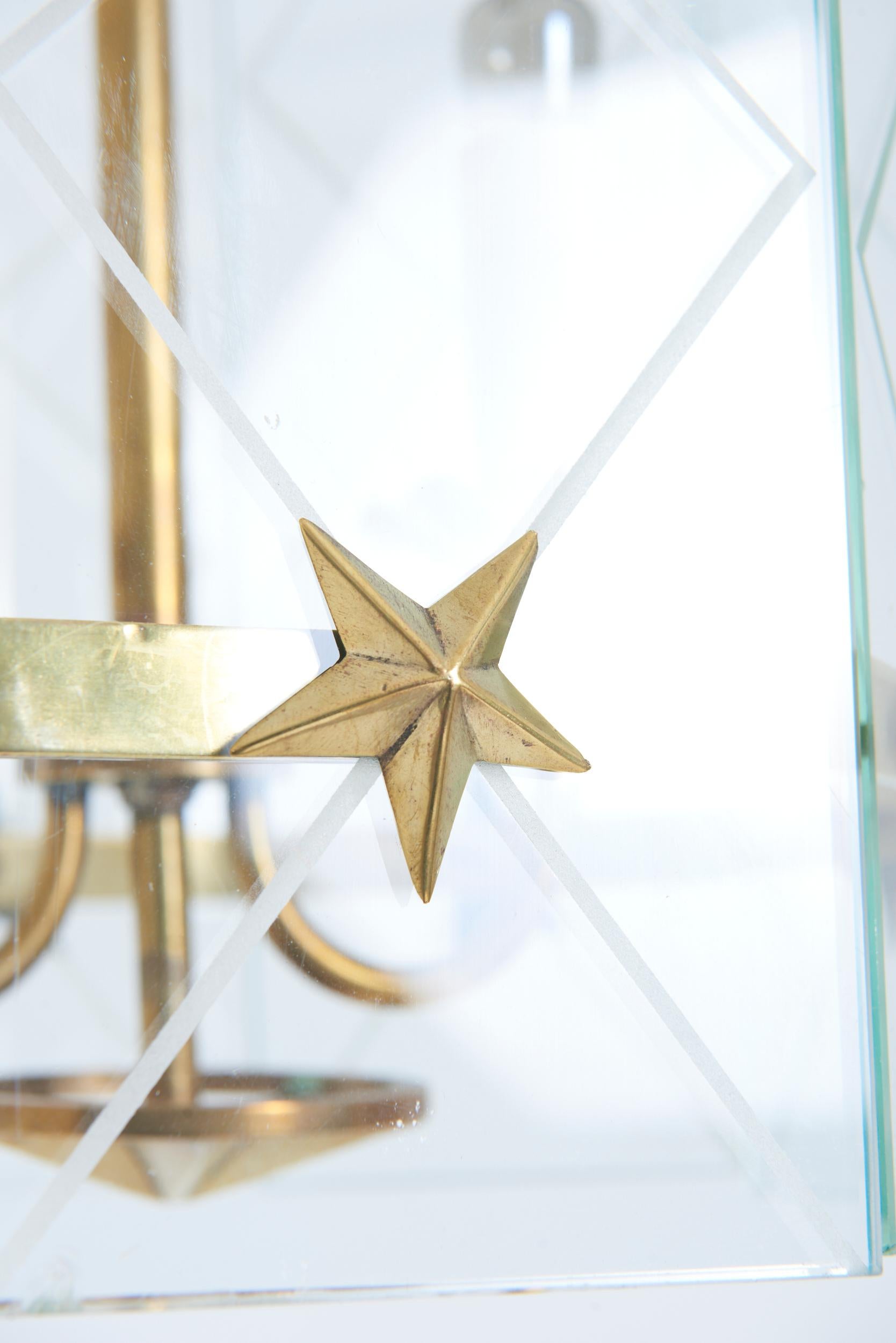 Mid-Century Modern Lanterne en verre et laiton en vente