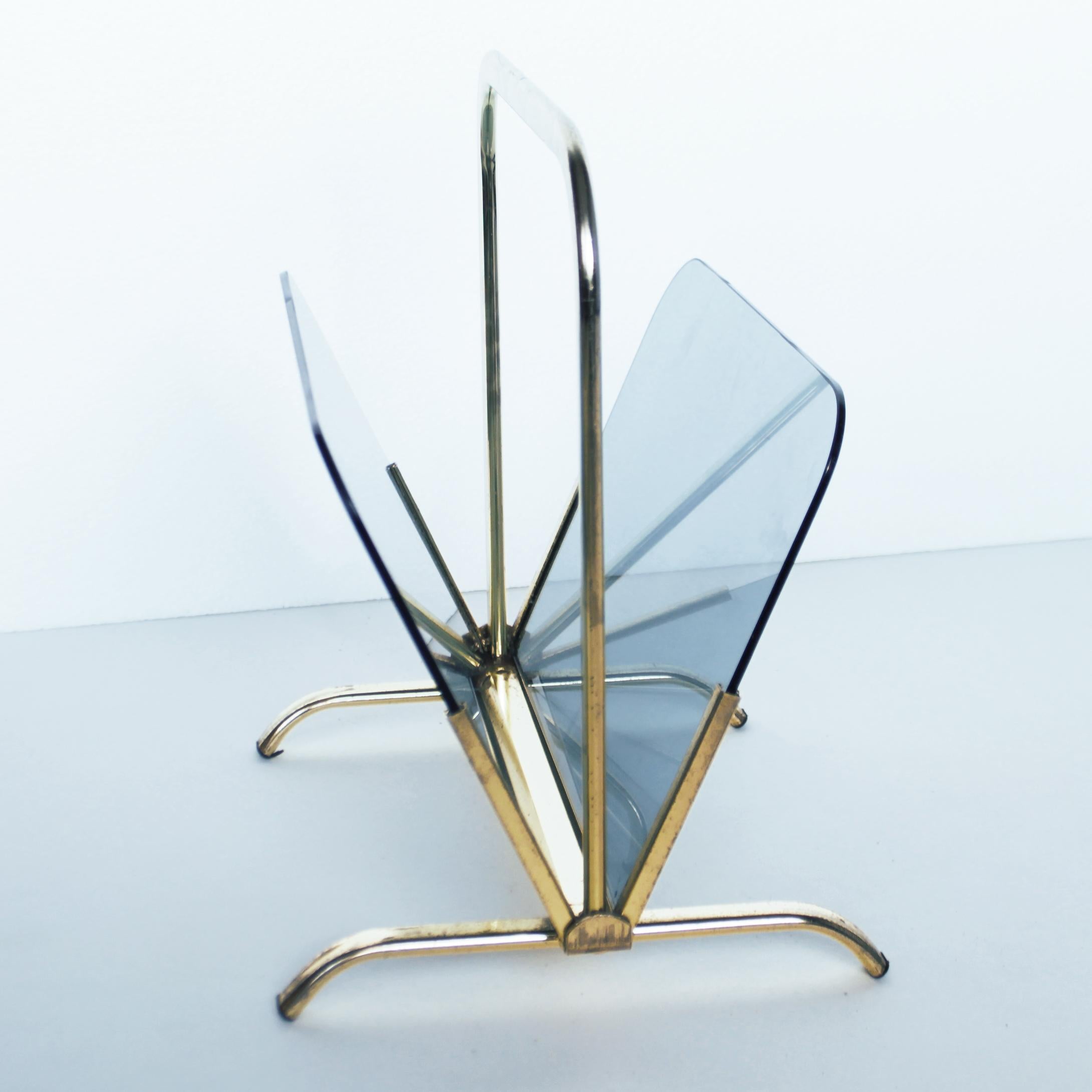 Glass and Brass Magazine Rack, France For Sale 1