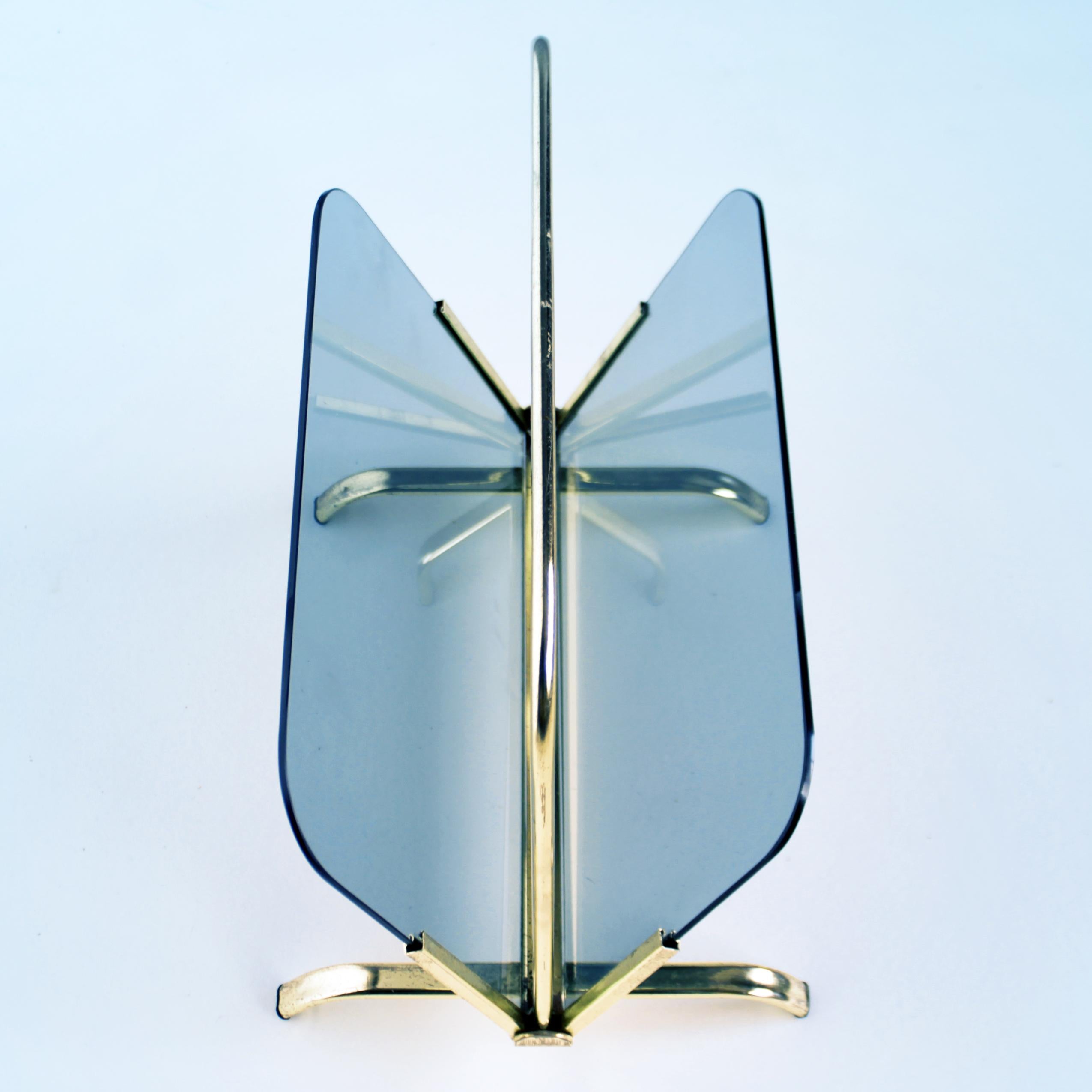 Glass and Brass Magazine Rack, France For Sale 2