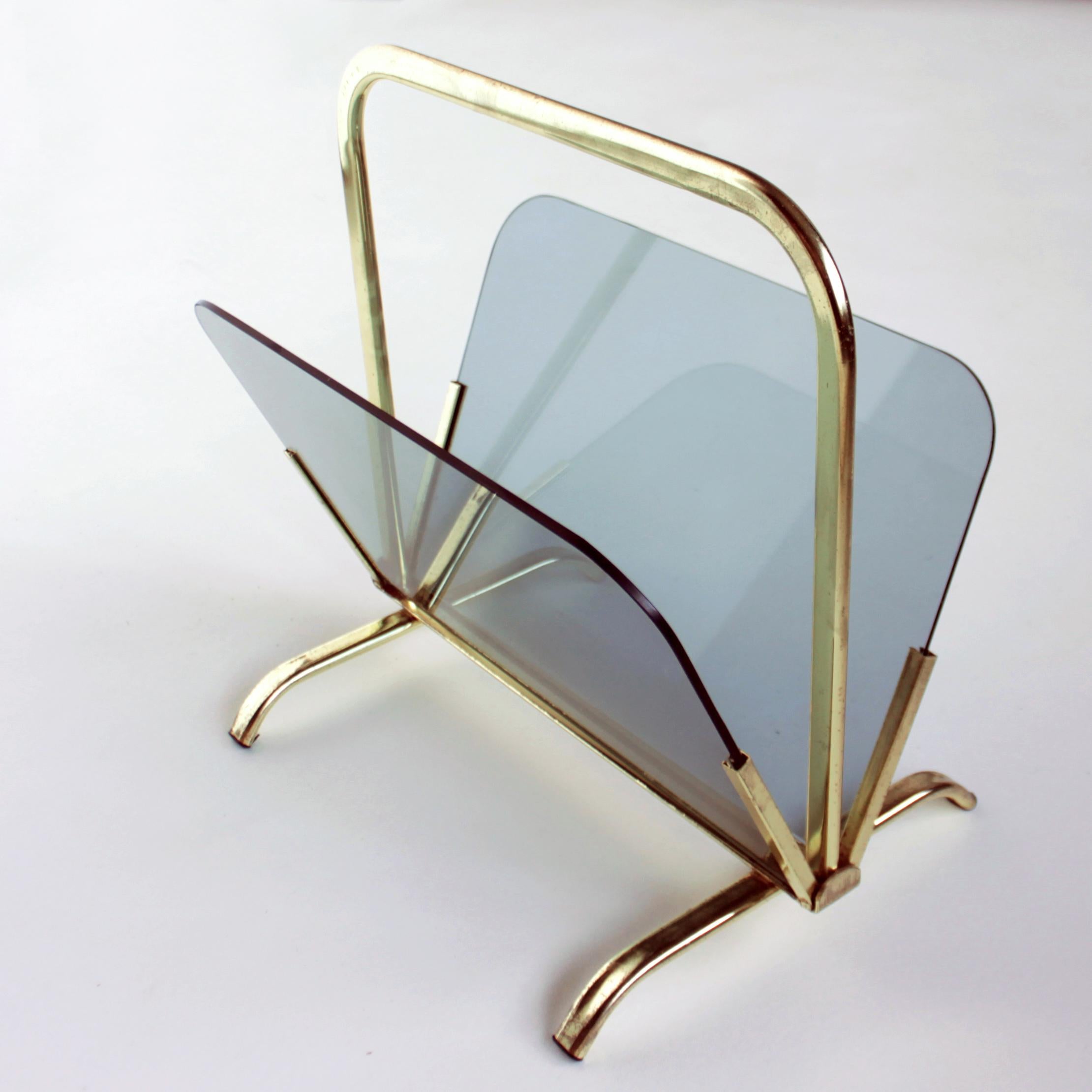 French Glass and Brass Magazine Rack, France For Sale