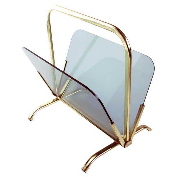 Glass and Brass Magazine Rack, France For Sale at 1stDibs