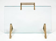 Glass and Brass Midcentury Fire Screen Attributed to Jacques Adnet