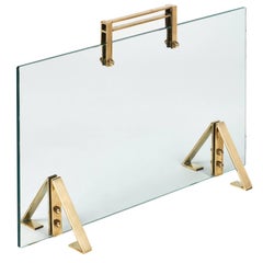 Glass and Brass Midcentury Fire Screen Attributed to Jacques Adnet