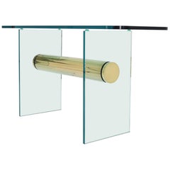 Glass and Brass Mid-Century Modern Console Sofa Table