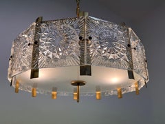 Glass and brass Chandelier by Jaroslav Bejvl, Kamenicky Senov-6 pieces available