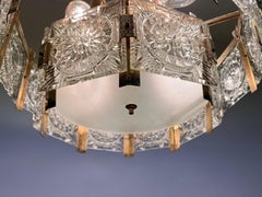 Glass and brass Midcentury Chandelier by Jaroslav Bejvl, Kamenicky Senov, 1970s