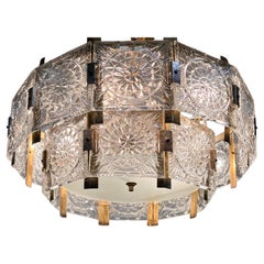 Glass and brass Midcentury Chandelier by Jaroslav Bejvl, Kamenicky Senov, 1970s