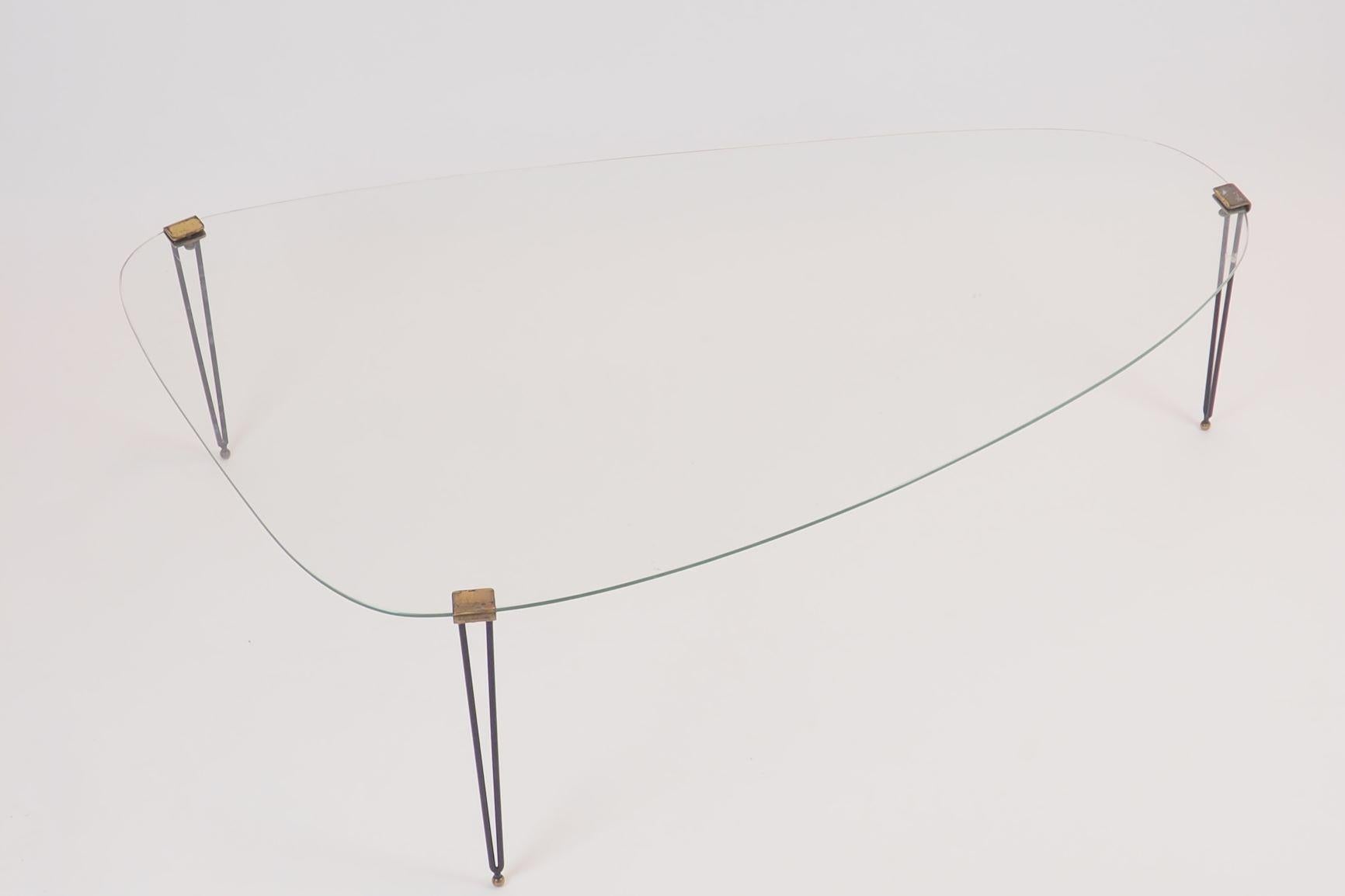 Mid-Century Modern Glass and Brass Midcentury Coffee Table by Vittoriano Viganò, Milano, 1950s