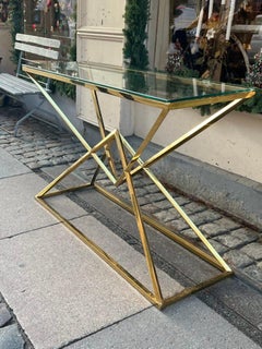 Glass and Brass Midcentury Console Table