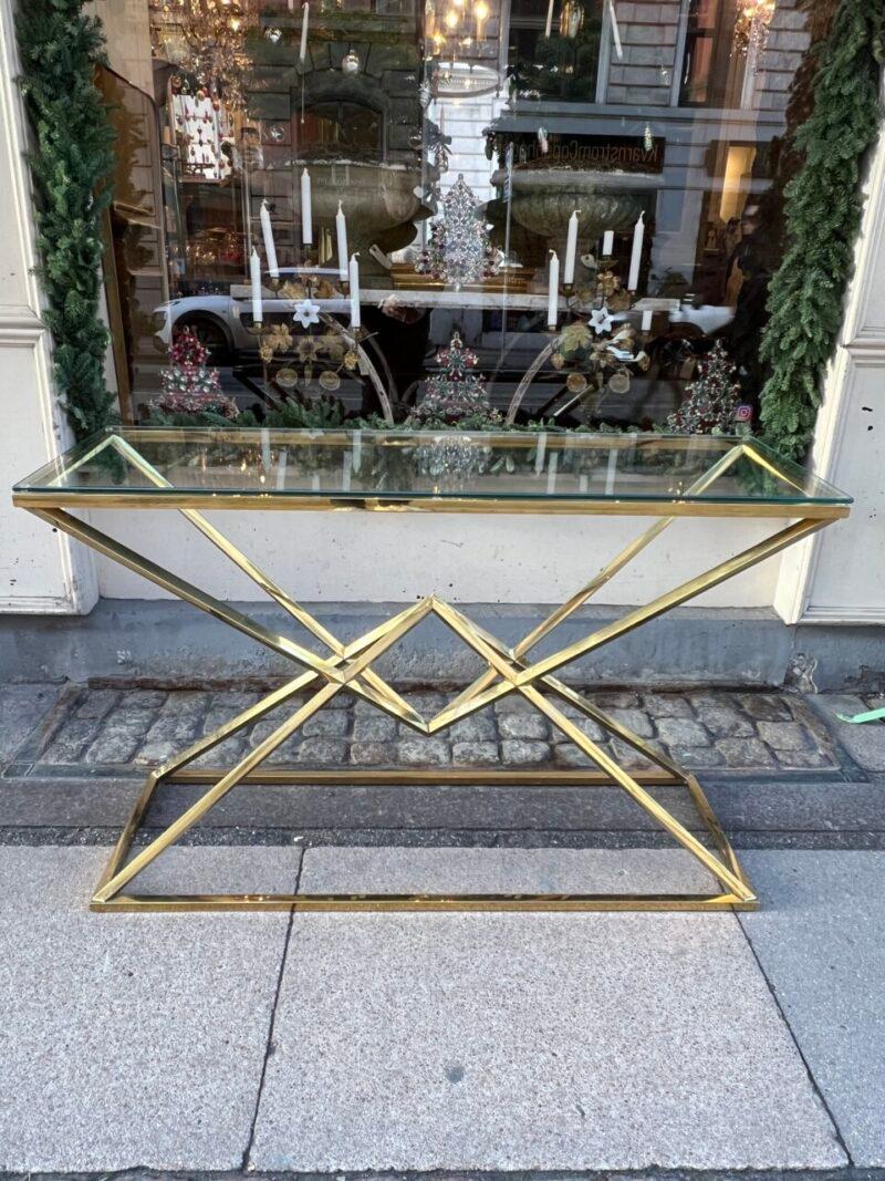 Laiton Table console en verre et laiton en vente