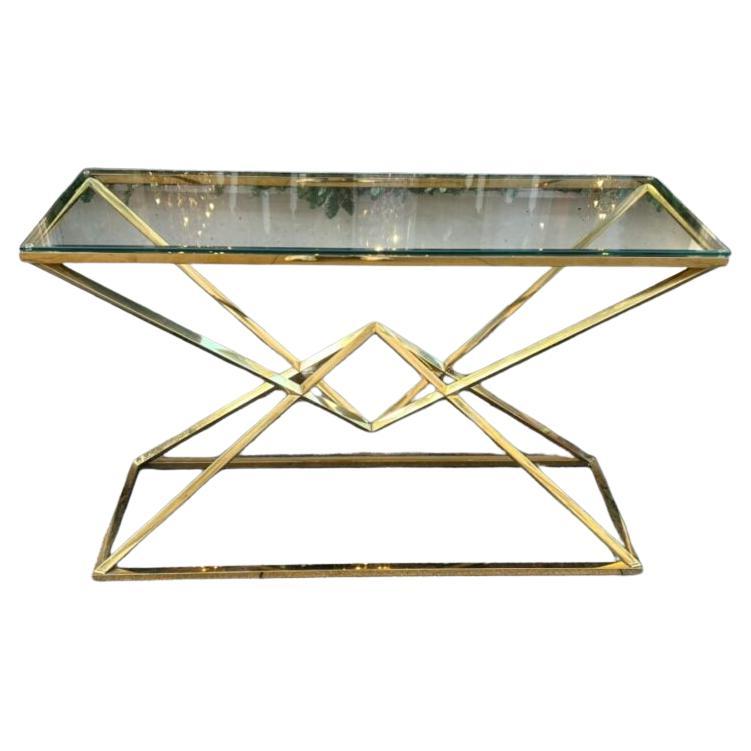 Glass and Brass Midcentury Console Table