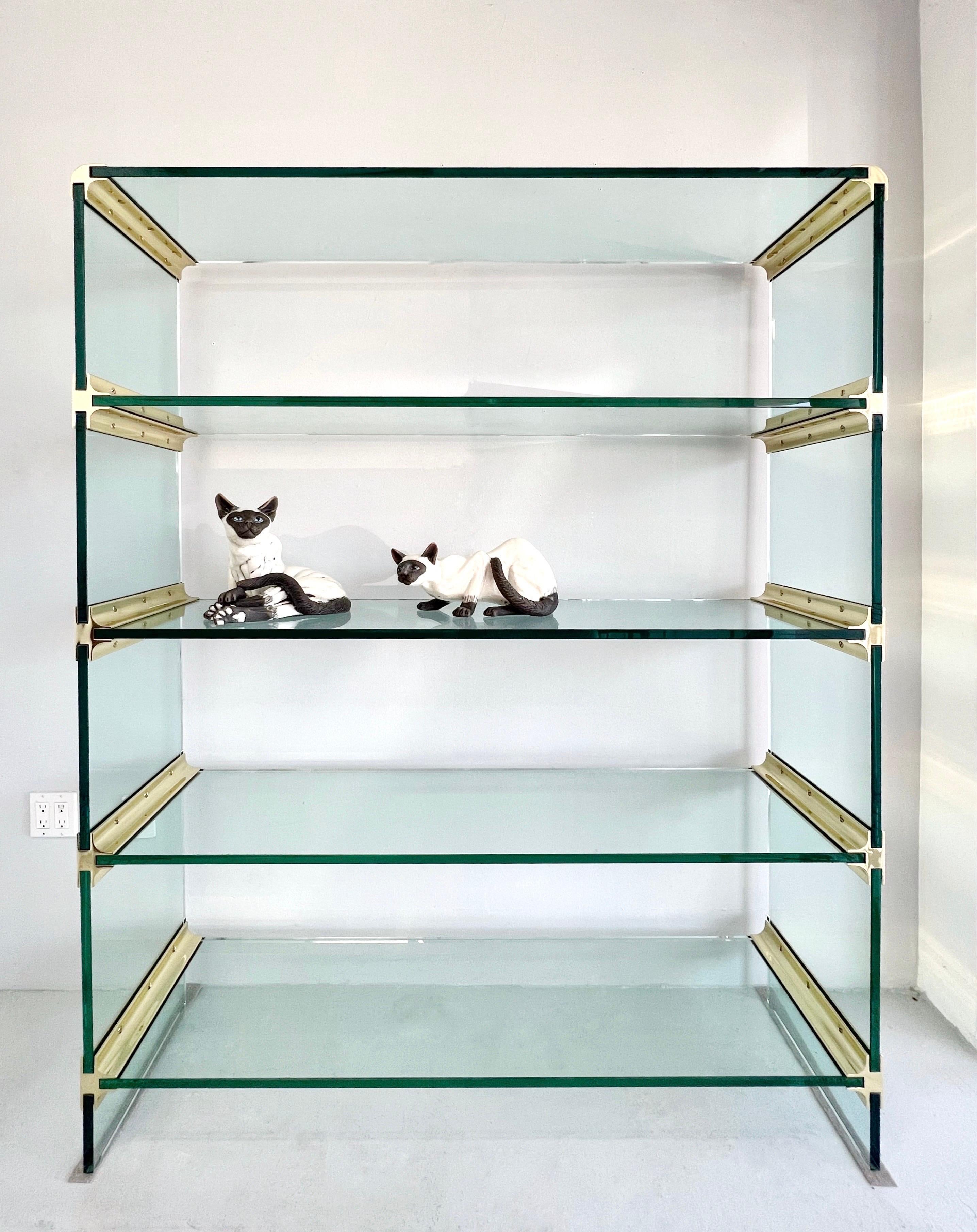 A large glass bookcase or etagere. The glass is 3/4