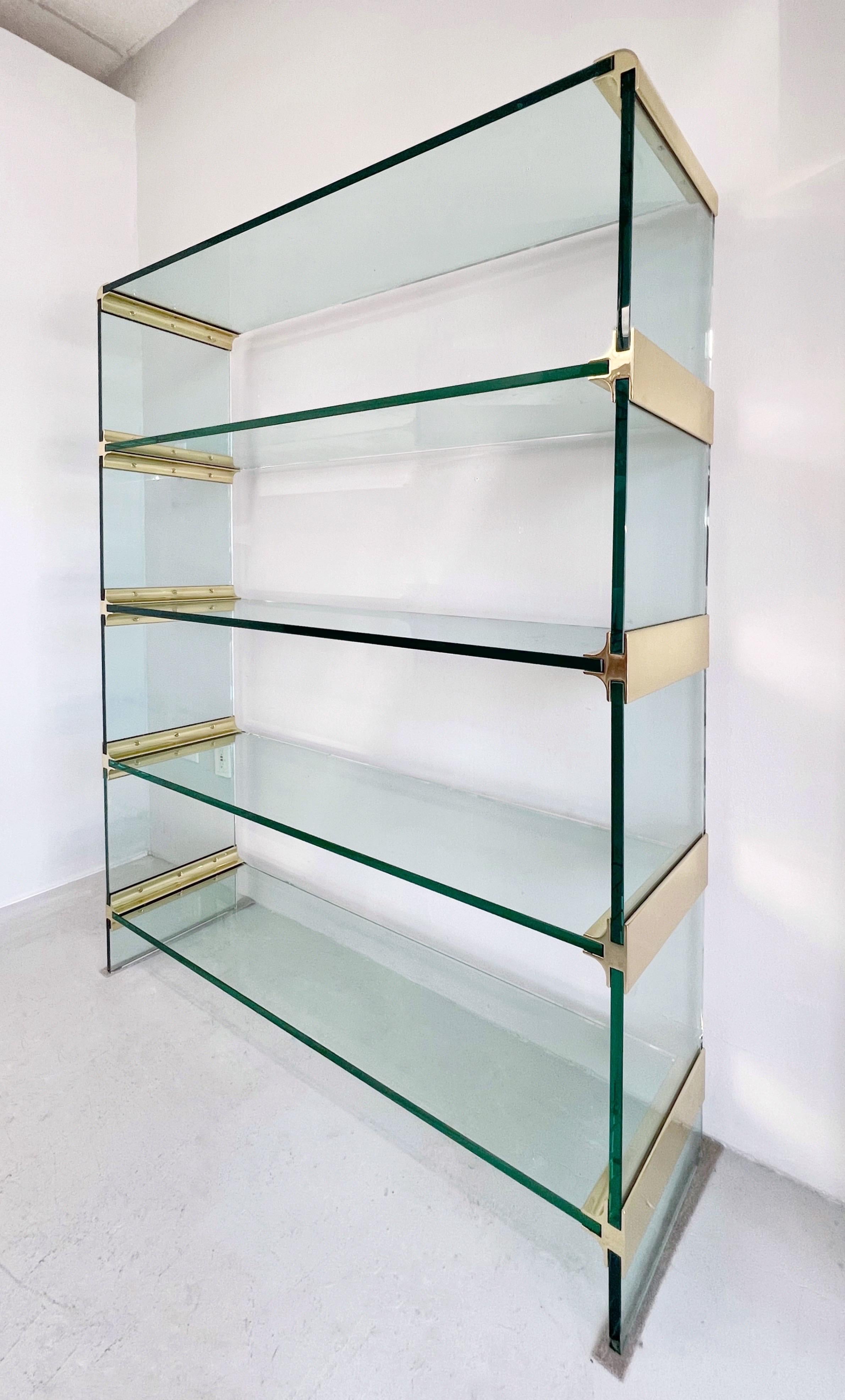 Plated Glass and Brass Modern Bookcase Etagere, 1970s