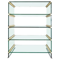 Glass and Brass Modern Bookcase Etagere, 1970s