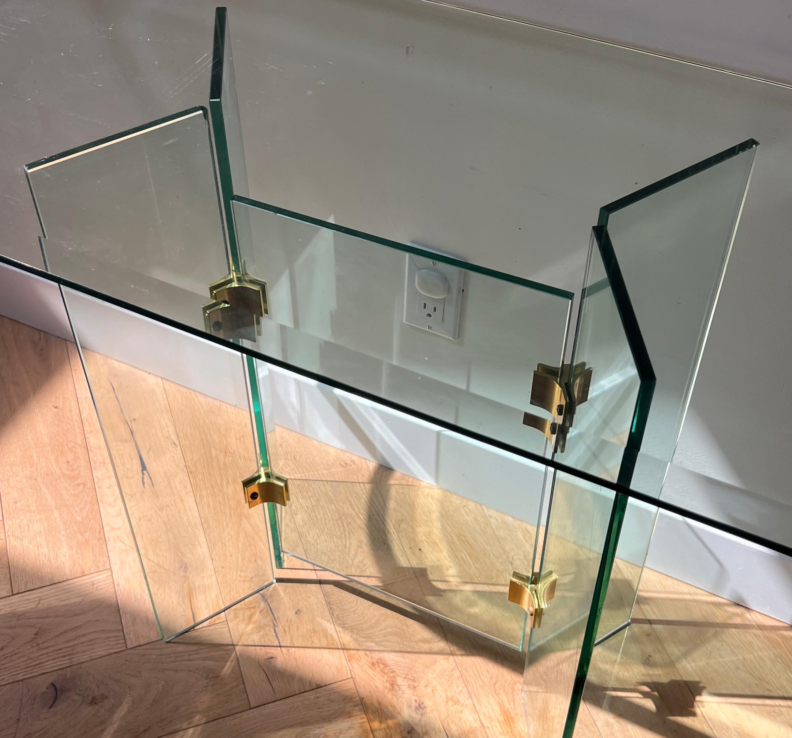 Glass and brass oval console table by Leon Rosen for Pace, 1970s 3