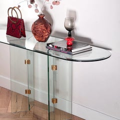 Glass and brass oval console table by Leon Rosen for Pace, 1970s