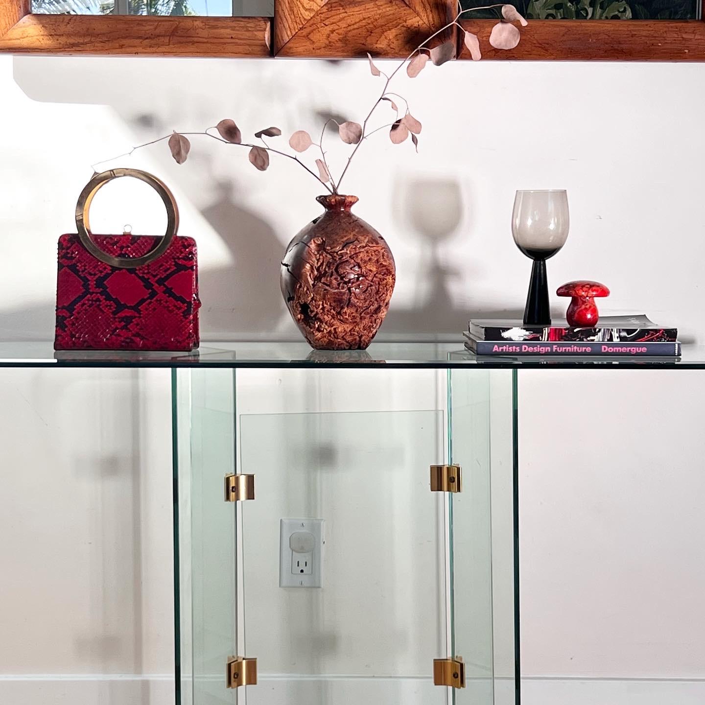 Unknown Glass and brass oval console table by Leon Rosen for Pace, 1970s