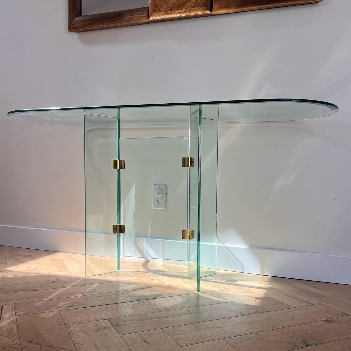 Glass and brass oval console table by Leon Rosen for Pace, 1970s In Good Condition In View Park, CA