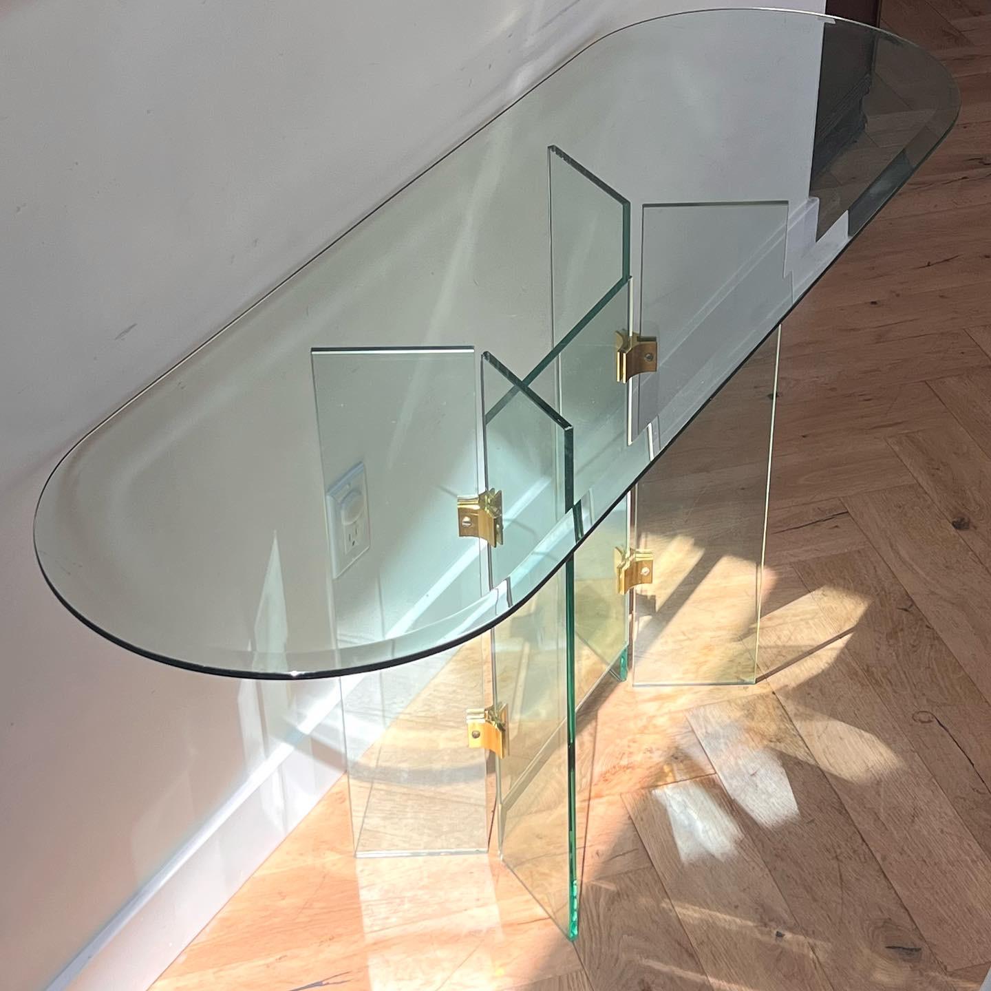 Late 20th Century Glass and brass oval console table by Leon Rosen for Pace, 1970s