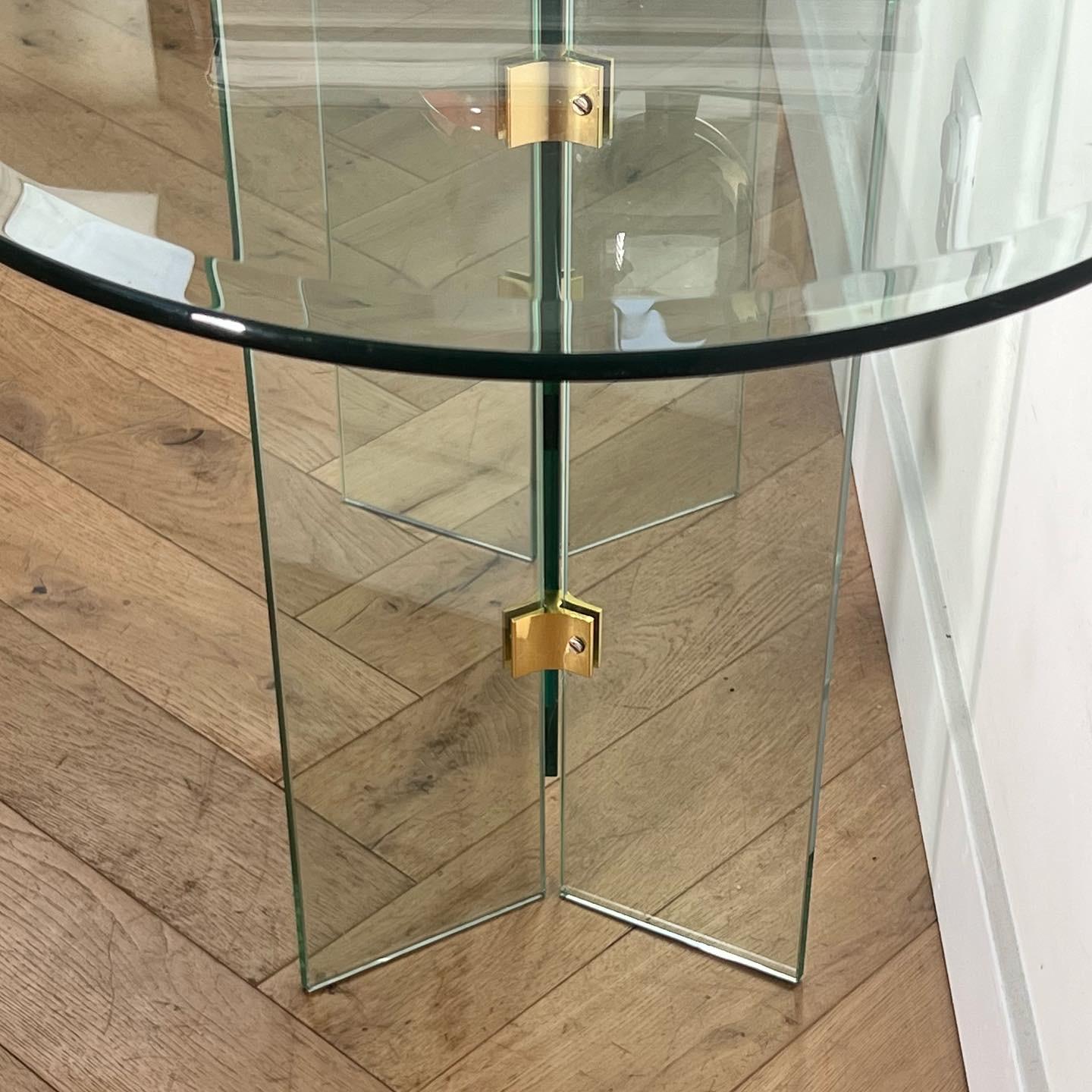 Glass and brass oval console table by Leon Rosen for Pace, 1970s 1