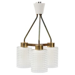 Glass and Brass Pendant 3 Lights by Orrefors Sweden, 1960