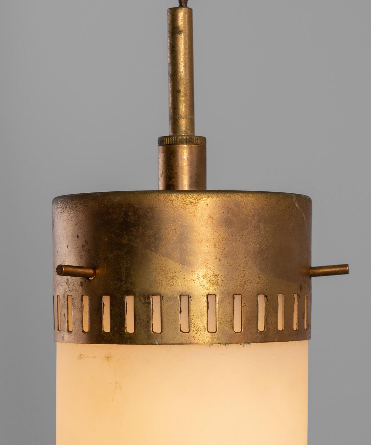 20th Century Cylindrical Modern Glass and Brass Pendants, England circa 1960