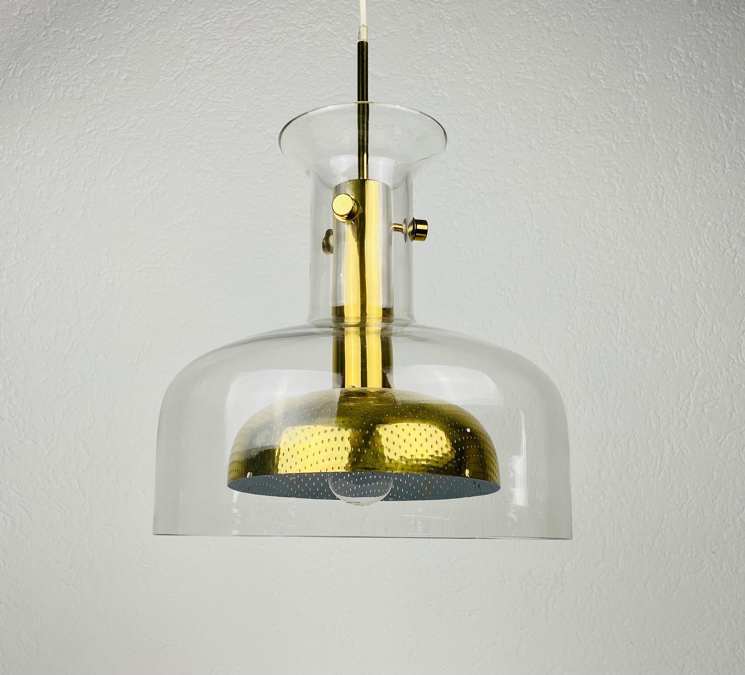 Swedish Glass and Brass Pendant Lamp by Anders Pehrson for Atelje Lyktan, Sweden 1960s For Sale