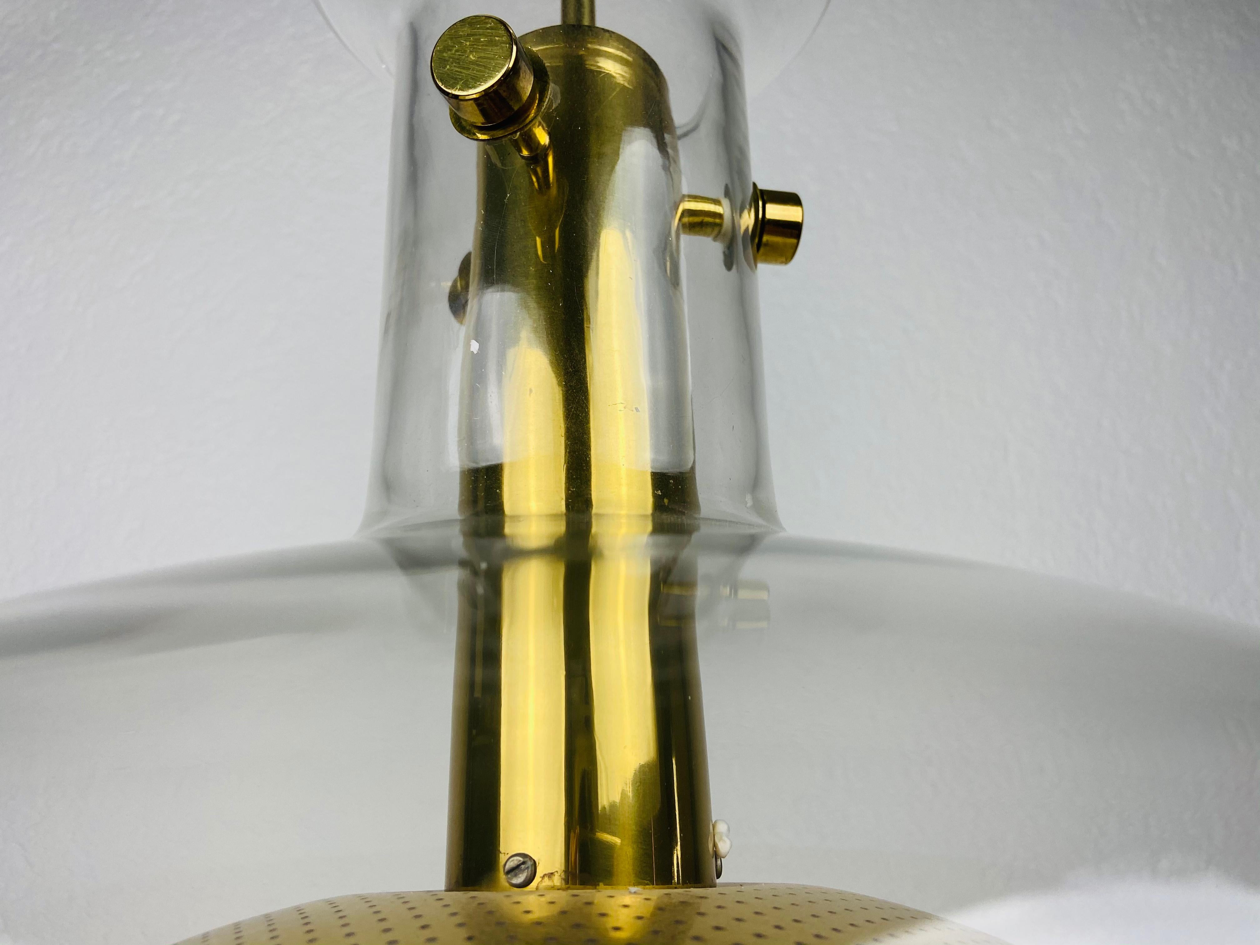 Glass and Brass Pendant Lamp by Anders Pehrson for Atelje Lyktan, Sweden 1960s For Sale 1
