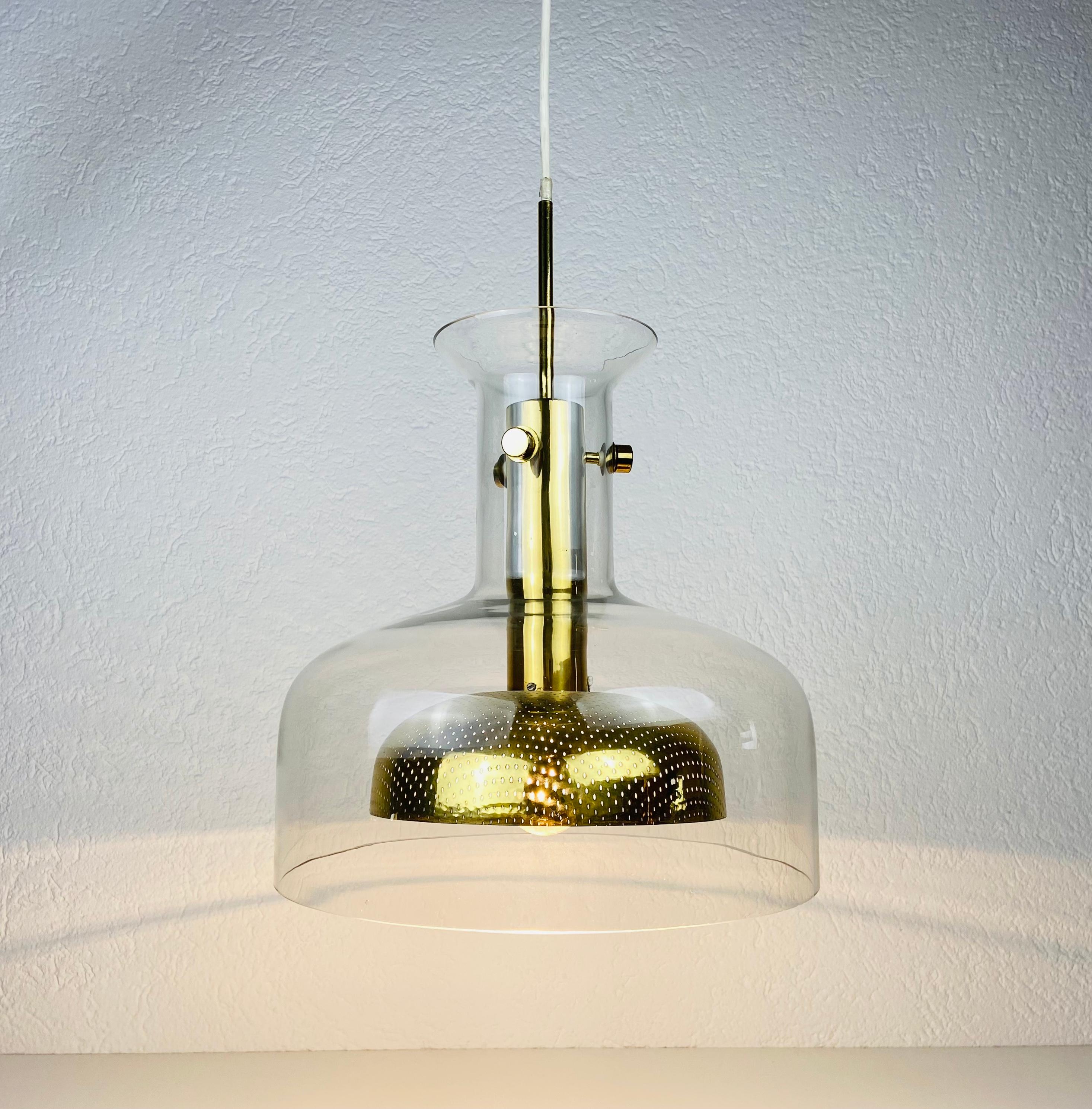 Glass and Brass Pendant Lamp by Anders Pehrson for Atelje Lyktan, Sweden 1960s For Sale 2