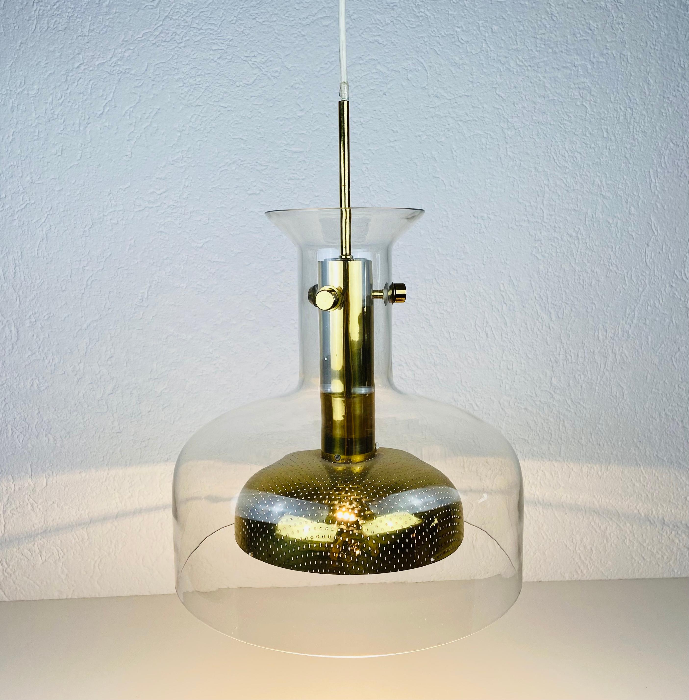 Glass and Brass Pendant Lamp by Anders Pehrson for Atelje Lyktan, Sweden 1960s For Sale 3