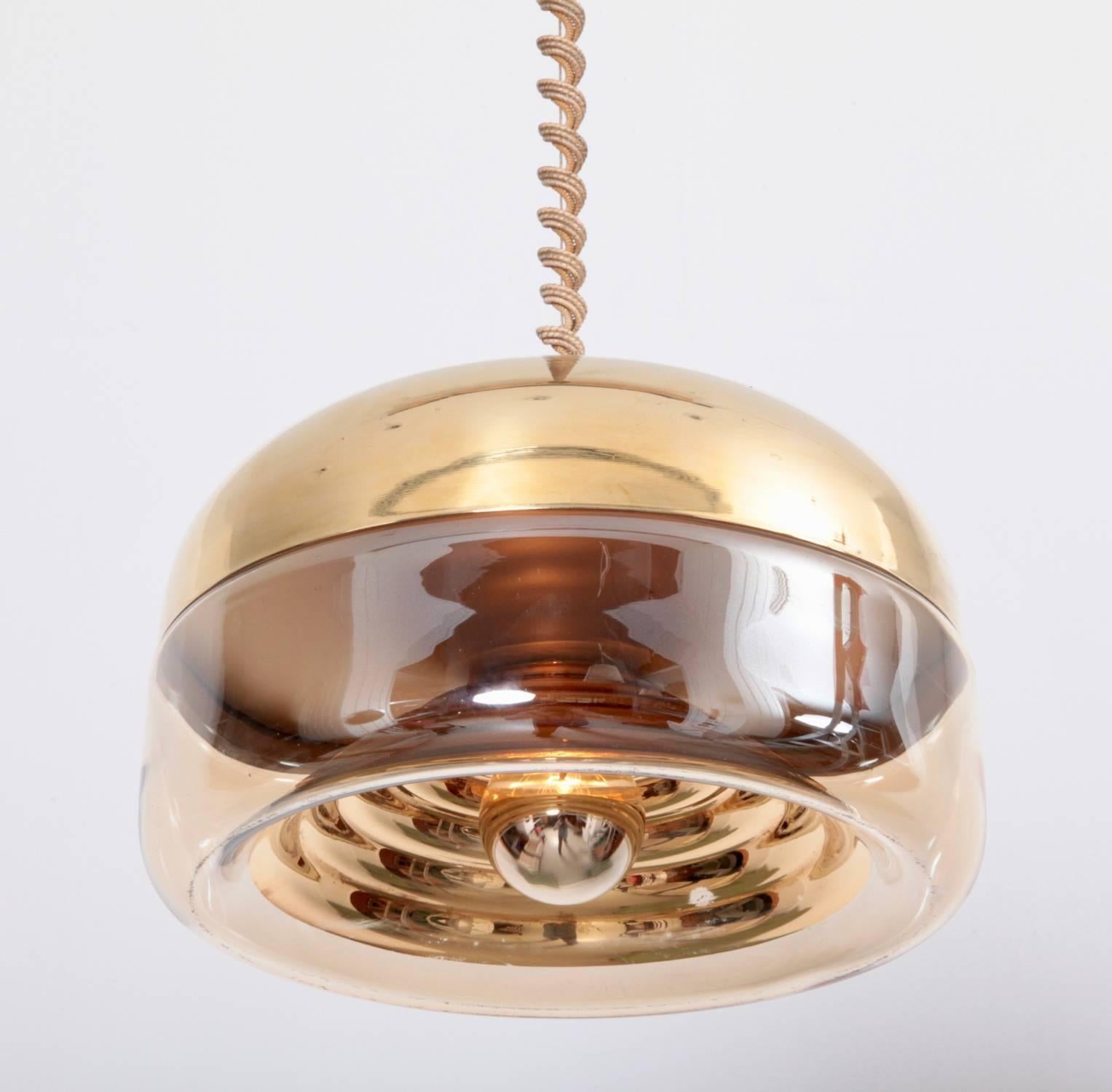 Mid-Century Modern Glass and Brass Pendant Lamp in the Style of Castiglioni, Italy, 1970s