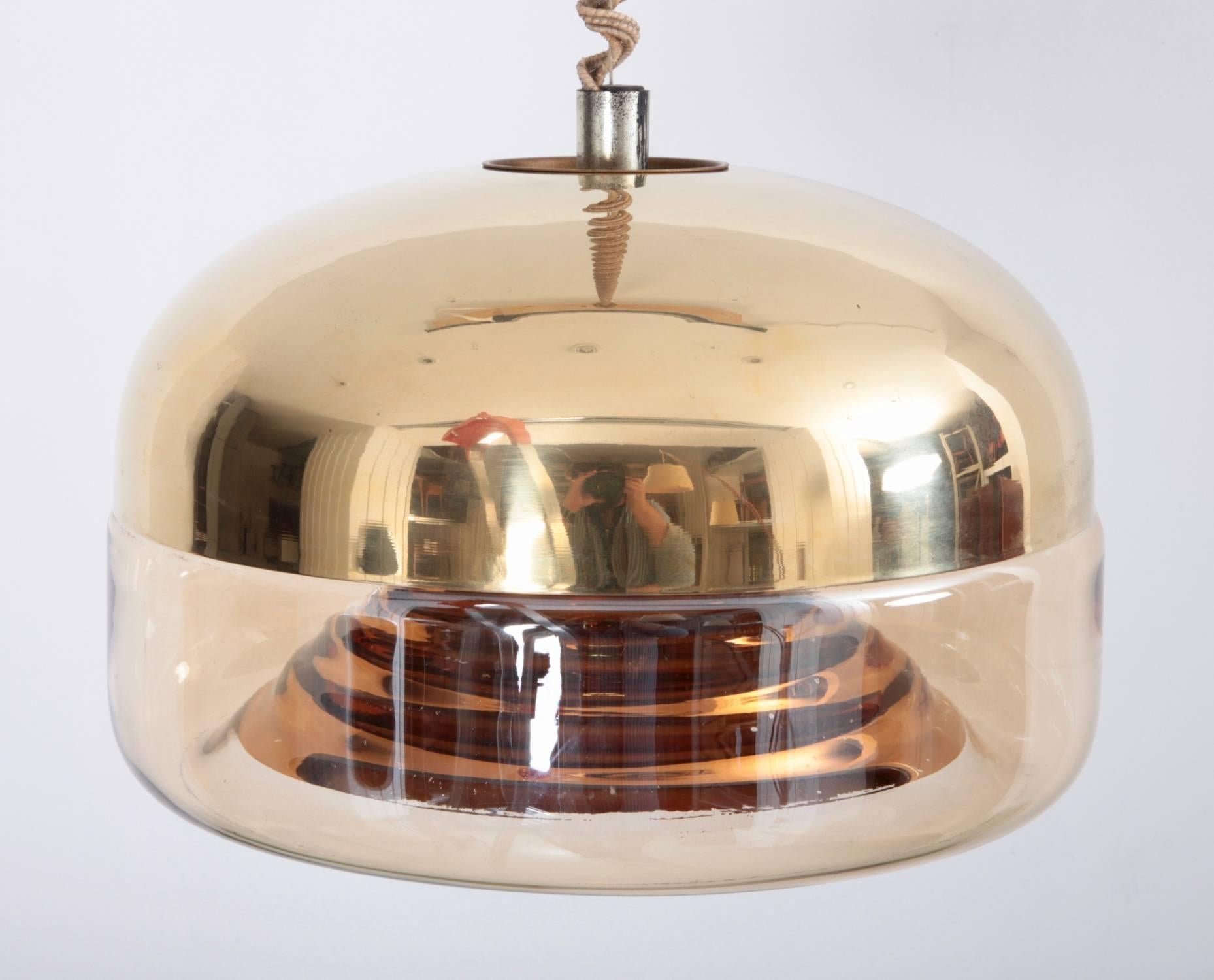 Glass and Brass Pendant Lamp in the Style of Castiglioni, Italy, 1970s In Good Condition In Berlin, DE