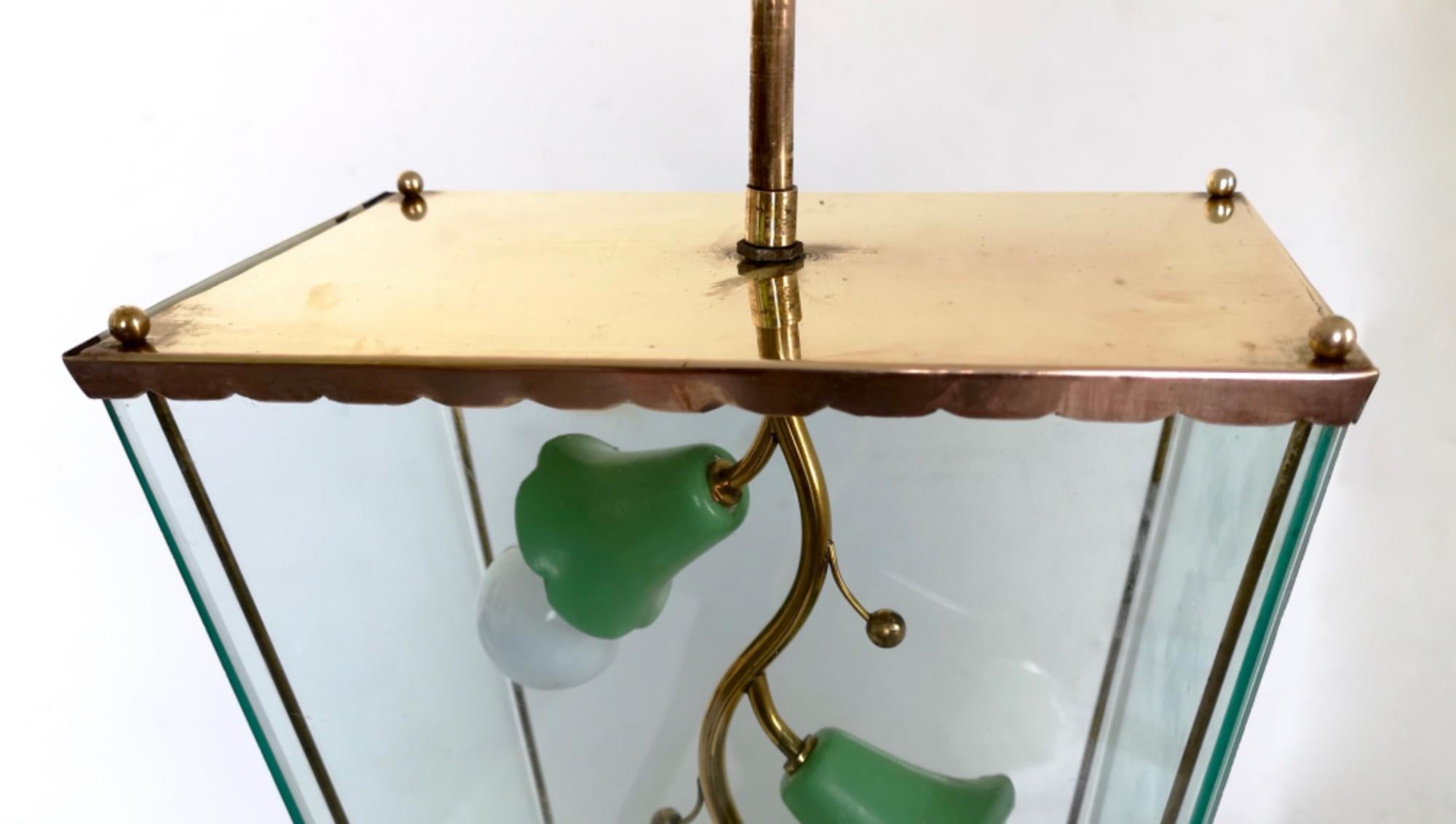 Glass and Brass Pendant Lantern in the Style of Fontana Arte, Italy, 1940s 1
