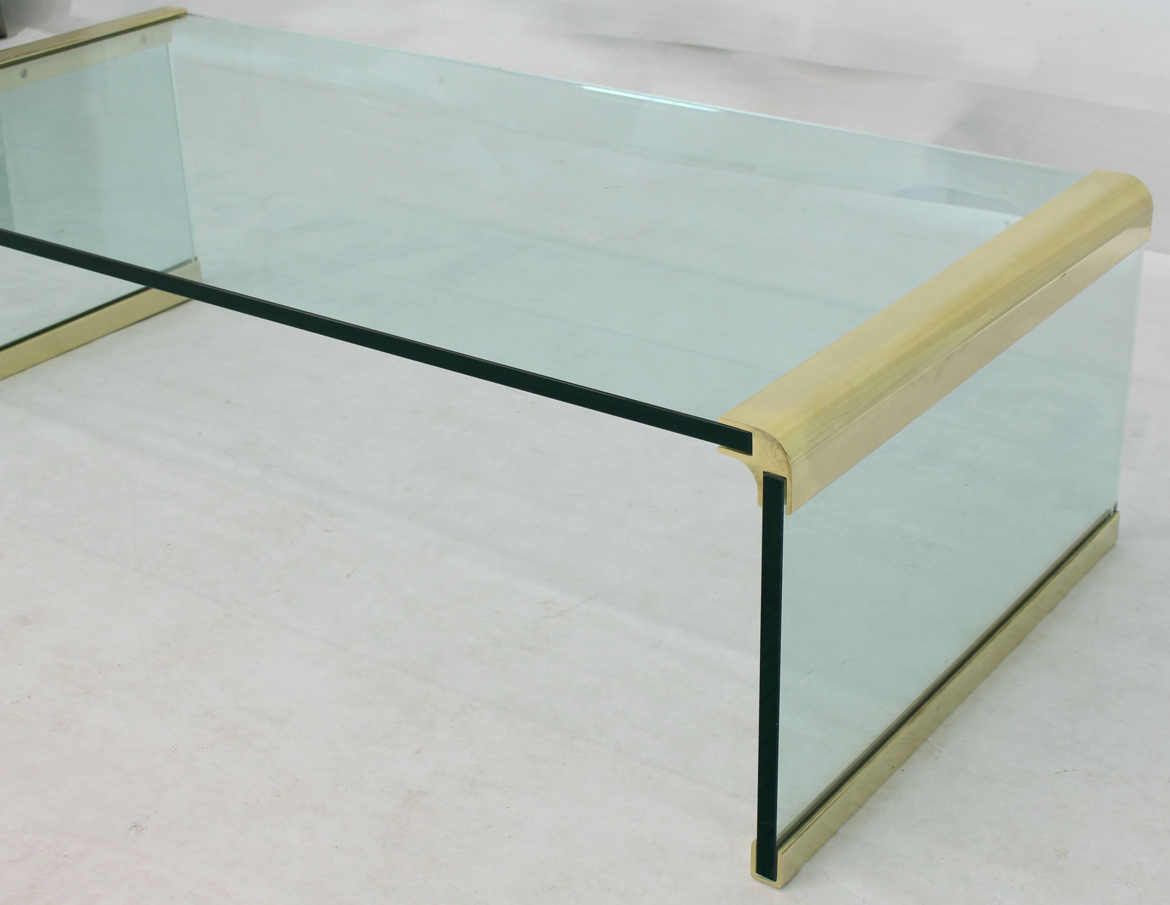 Mid-Century Modern Glass and Brass Rectangular Coffee Table
