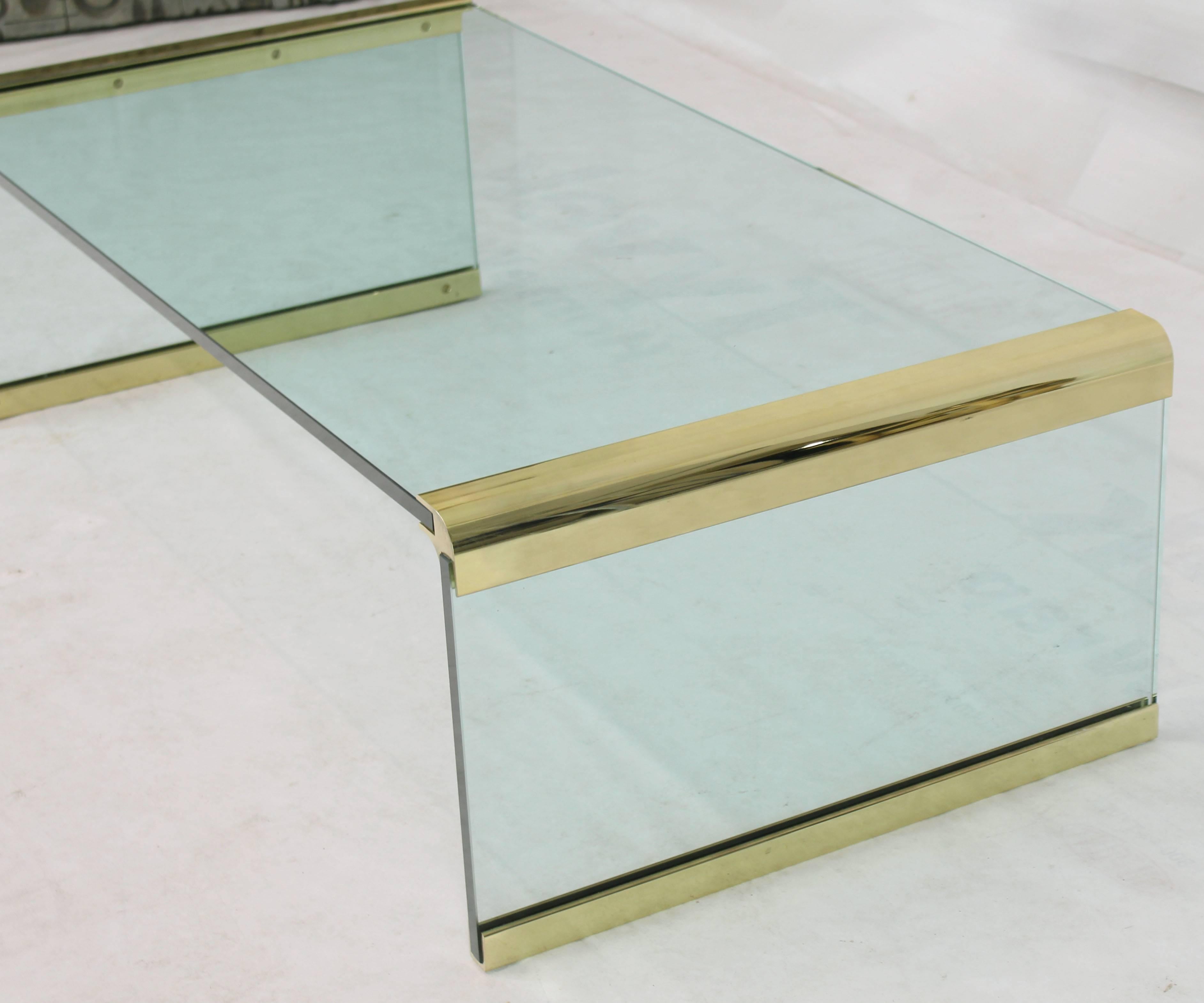 Glass and Brass Rectangular Coffee Table In Excellent Condition In Rockaway, NJ