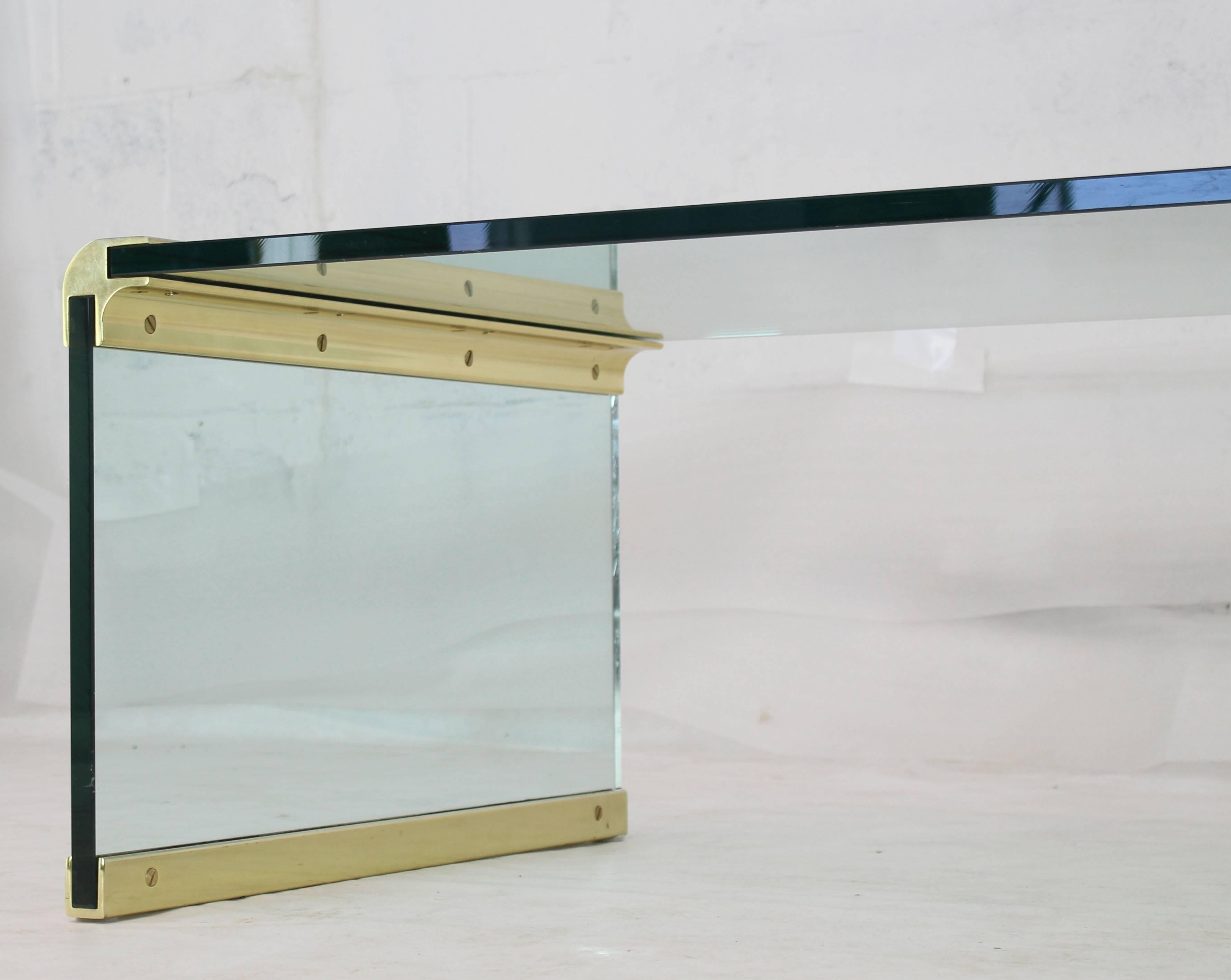 20th Century Glass and Brass Rectangular Coffee Table