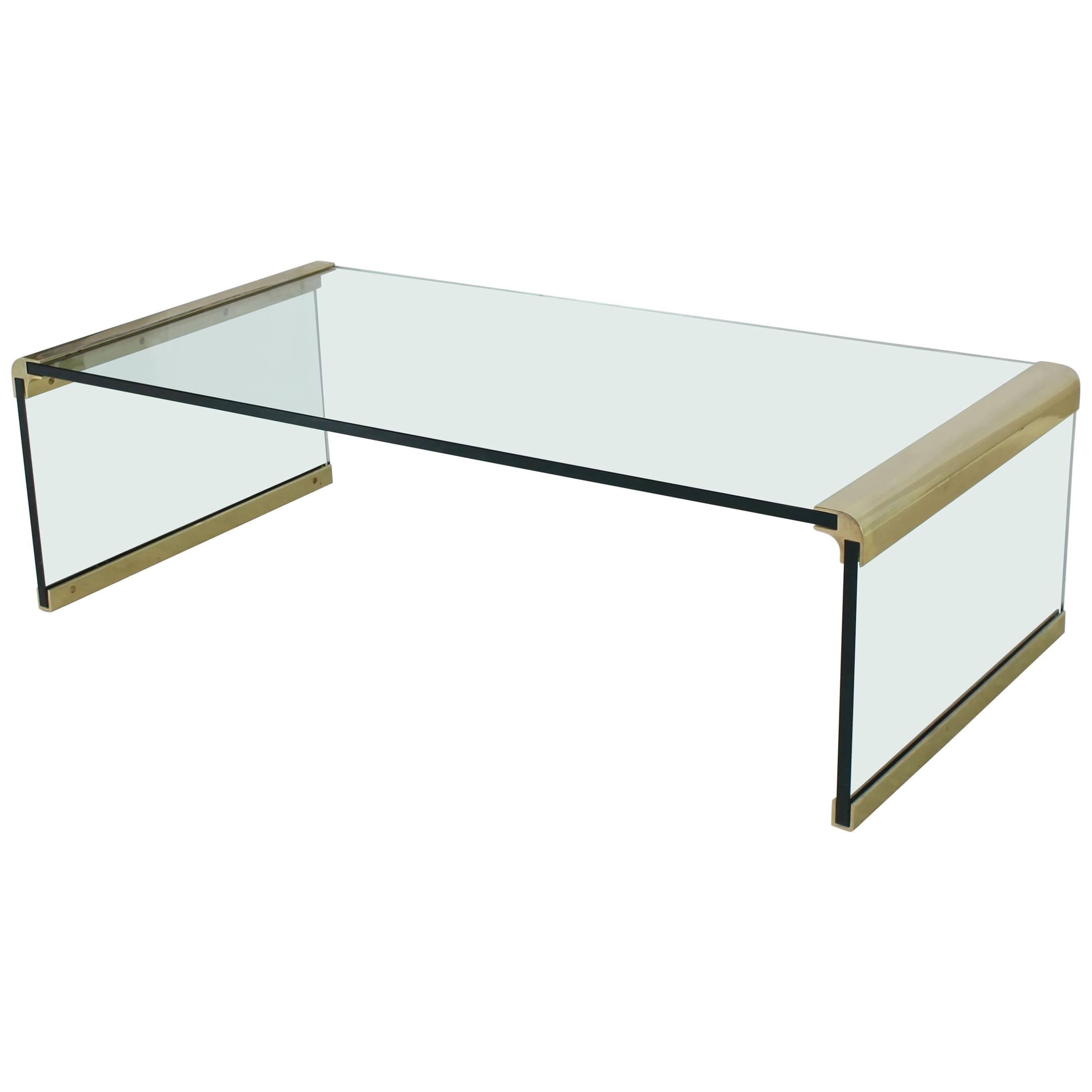 Glass and Brass Rectangular Coffee Table